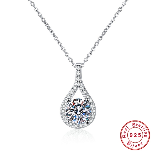 Sterling silver 5ct diamond water drop necklace - Picture 6 of 11